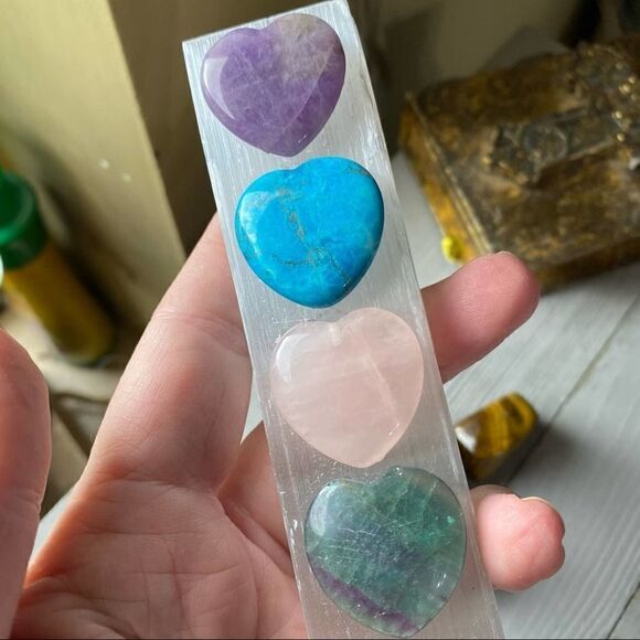 Chakra Selenite Heart Gemstone Plate Metaphysical - Picture 5 of 7
